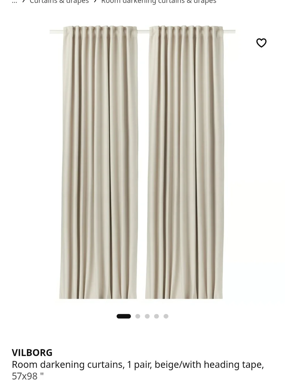 IKEA VILBORG Room Darkening Curtains In Beige
